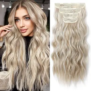 Clip in Hair Extensions 4pcs 190g Wavy Hair Extensions Clip ins Invisible Seamless Double Weft 20inch 6.7oz Synthetic Hairpiece for Women Party Daily Use