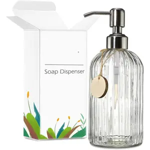 18 Oz Clear Glass Soap Dispenser with Rust Proof Stainless Steel Pump, SOAP DISPENSER WITH STURDY PUMP Refillable Liquid Hand Soap Dispenser for Bathroom, Premium Kitchen Soap Dispenser ELEGANT BATHROOM ACCESSORIES A GREAT GIFT IDEA (Clear).