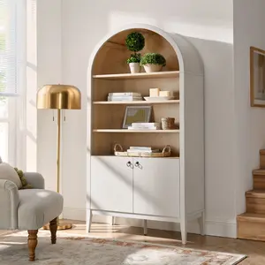 Nolan 74" Tall Arched Storage Display Cabinet Bookshelf in Ivory
