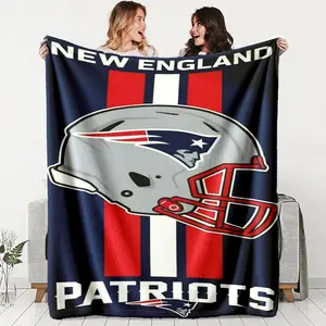 New England Patriots Helmet Print Flannel Blanket, Throw Blanket, Comfortable Warm Durable, Ideal for Sofa Office Bed Camping Travel, Perfect Holiday Gift