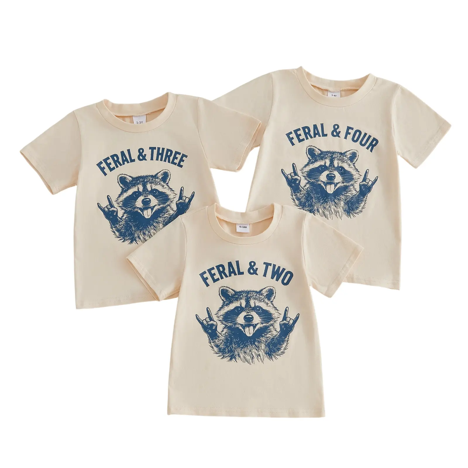 Toddler Baby Little Boys Girls Birthday Shirts Short Sleeve Round Neck Raccoon Letter Print Tops 1-5 Years