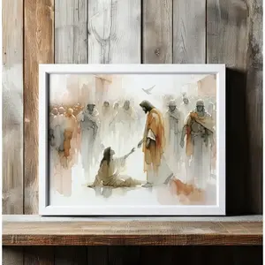 Jesus Heals the Woman |    Bible Miracle Art |   Christian Wall Art Artistic Artwork Cotton Decor Matte Minimalist Print wall decor poster