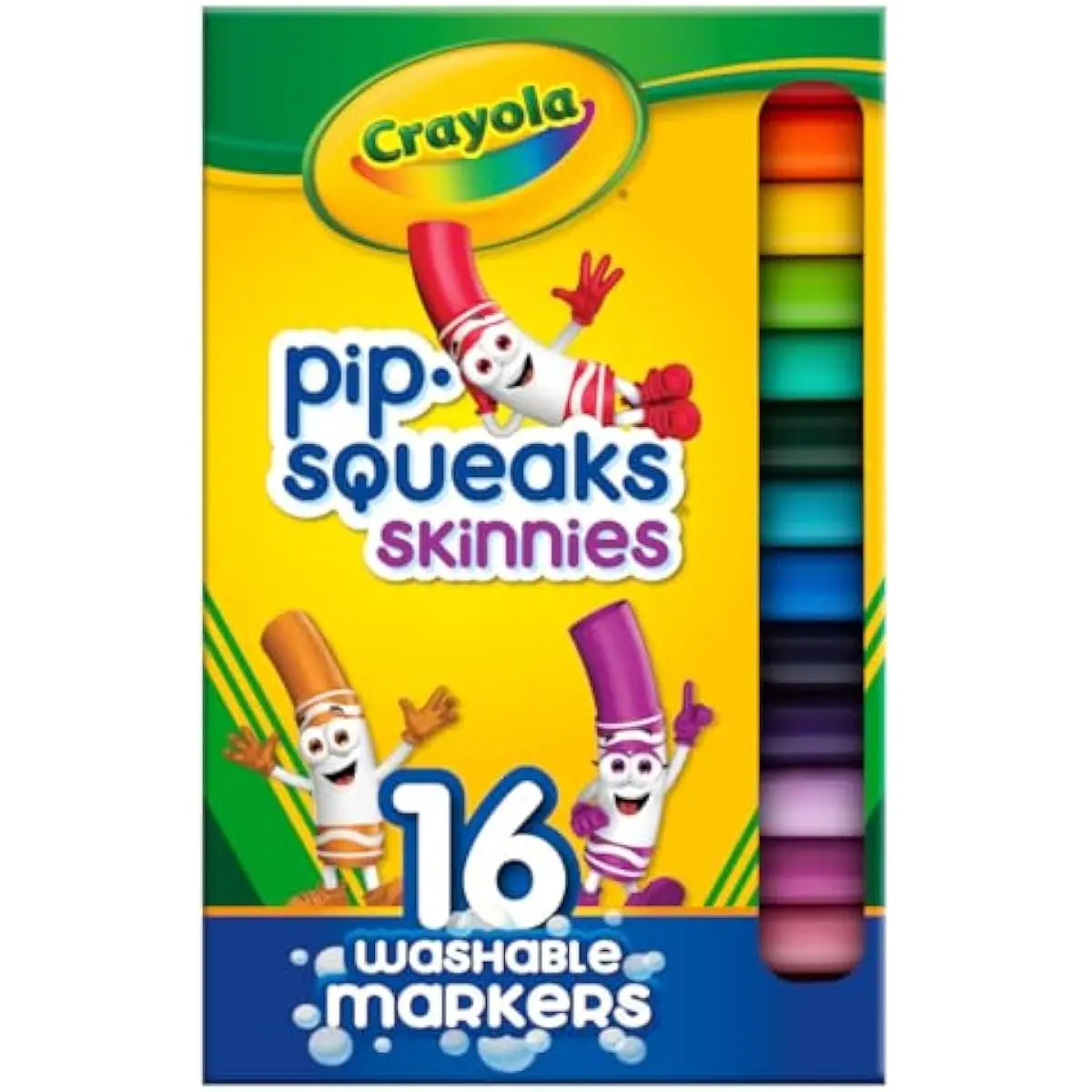 Pip Squeaks Skinnies Washable Marker Set (16ct), Essential Easter Basket Stuffers, Mini Markers for Toddlers, Thin Coloring Markers for Kids, Spring Crafts Supplies