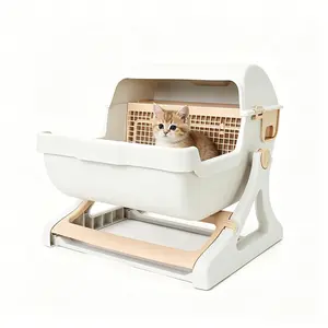 Semi-Automatic Roller Cat Litter Box with Litter Box Enclosure, Splash Guard, Sand-Free Design, Odor Control, 10-Second Quick Cleaning Setup