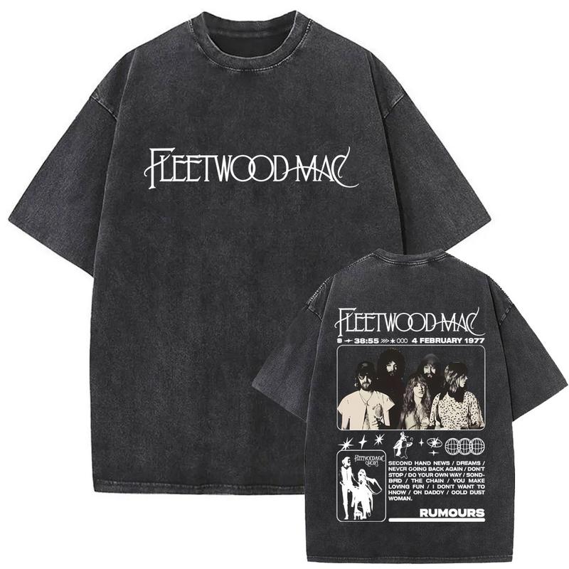 Fleetwood Mac Rumours 1977 Tour T-shirt, Vintage Washed Rock Band Tee, 2-Sided Graphic with Tracklist, Oversized Heavy Cotton, Unisex Streetwear Apparel, Gifts For Fans. & Women.