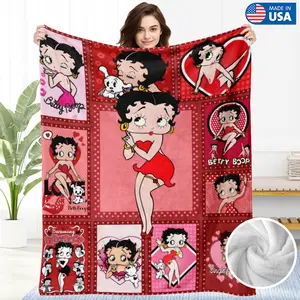 Betty Boop Cartoon Flannel Blankets Gifts 280GSM Ultra Soft Polyester Made in USA Lovely Throw Blanket Presents Machine Washable Warm Cozy for Bed Sofa Travel Car Use