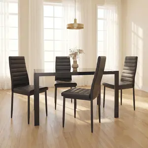 Glass Dining Table Set with PU Leather Dining Chairs, Modern Minimalist Style, Sturdy Structure, Easy to Assemble, Space Saving Furniture for Home, Kitchen, Dining Room, Living Room, Apartment Daily Use