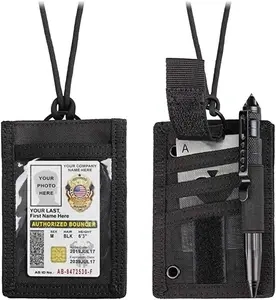 Adjustable Tactical ID Card Holder Detachable Hook & Loop Patch Badge Holder Key Ring Credit Card Organizer