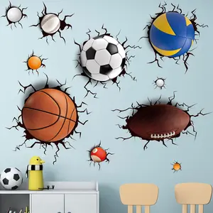 Basketball Football Through The Wall Sports Wall Decals Kids Baby Boys Wall Stickers Nursery Playroom Classroom Daycare Game Room Bedroom Home Wall Decor Large