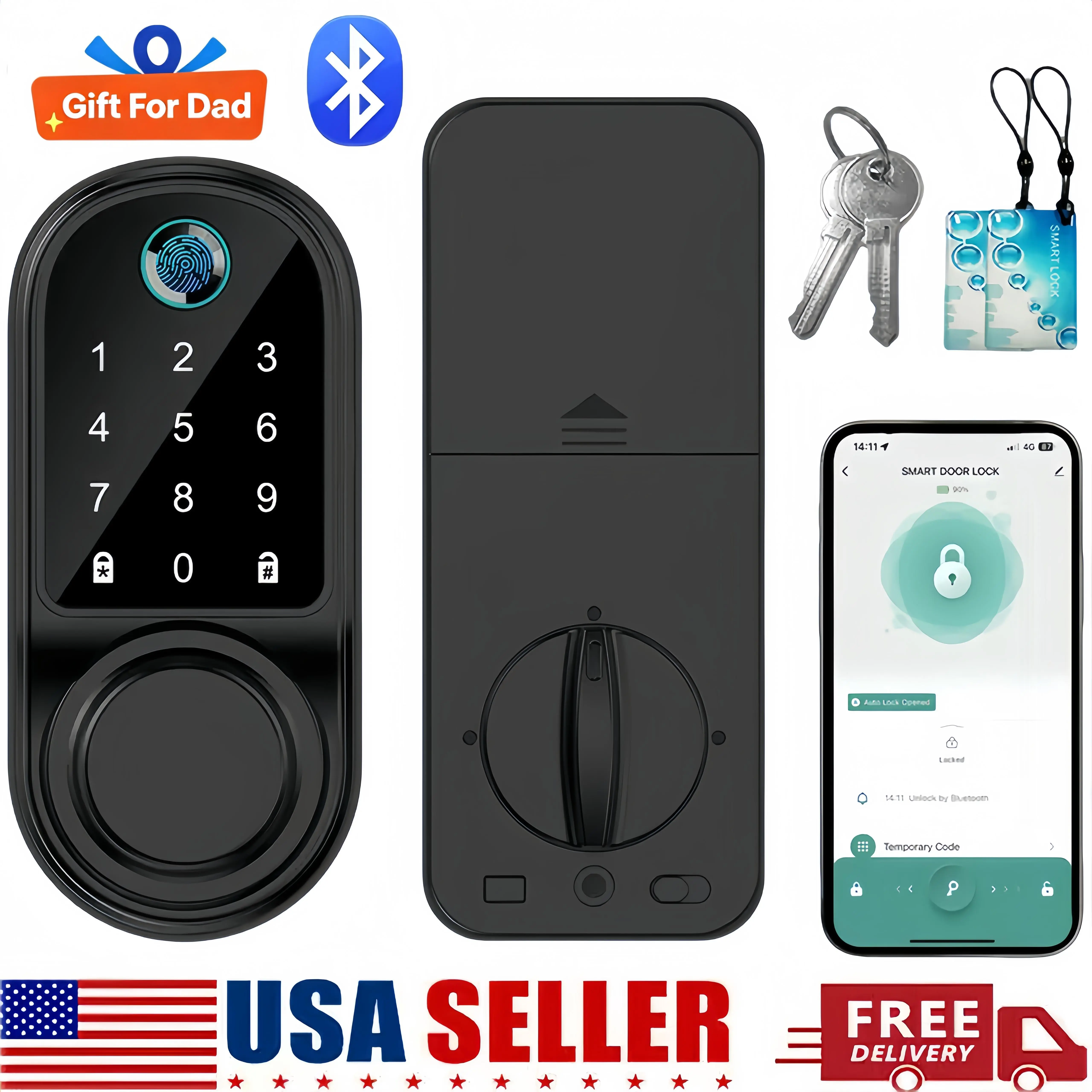 【ToolUpgrade】Aluminum Alloy Electronic Smart Front Door Deadbolt Lock - 5-in-1 Keyless Entry with Fingerprint, Bluetooth, Password, Card, Key, Anti-Peep Code, App Control, Left/Right Universal Fit (35-55mm Door, 60/70 Latch)