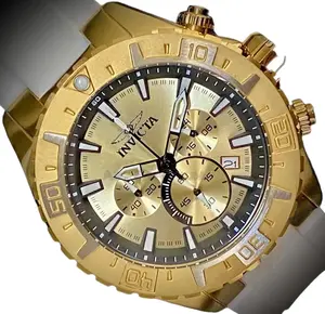 Invicta Aviator Men's Watch NEW 49MM Gold Dial Quartz Silicone Strap