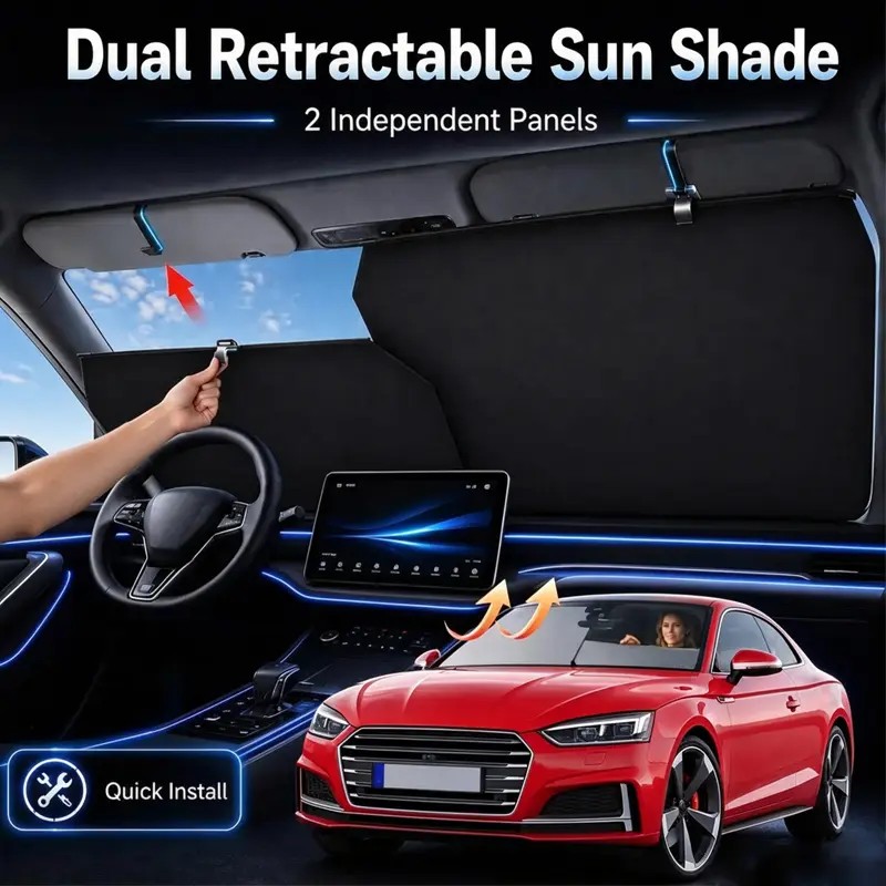 Retractable Car Windshield Sunshade, Car Privacy Shades,Foldable Front Window Sun Shade, UV Protection, Heat Blocking & Privacy Cover, Universal Car Accessory