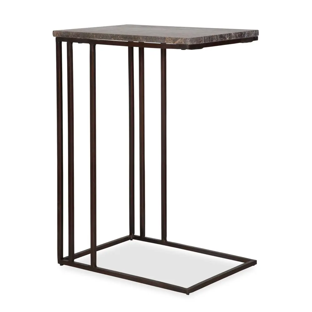 Uttermost 50011 Theodore Travertine Accent Table with Dark Bronze Metal Base 23" High