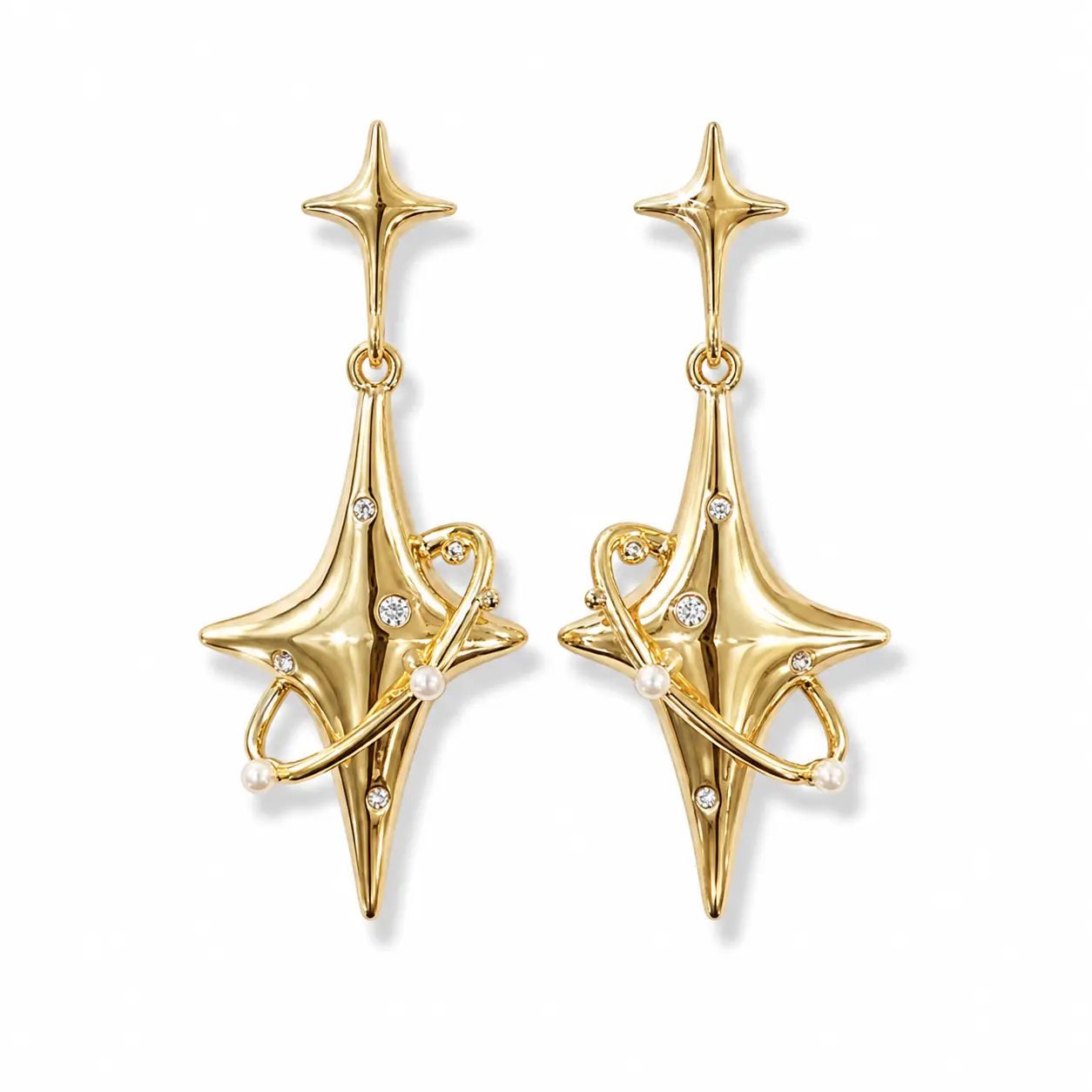 Gold-Tone Star Drop Earrings for Women, Rhinestone & Faux Pearl Dangle Earrings, Elegant Statement Jewelry for Party, Date Night and Daily Wear