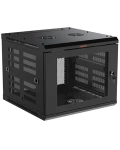 9U Network Rack - Enclosed Wall Mount Rack Kit Includes 2X 1U Shelves, Pre-Mounted Fan, Lockable Door & Hardware(ECH)