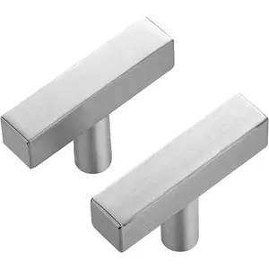 3 Pack Brushed Nickel T Bar Cabinet Knobs 2 Inch Square Drawer Knobs Silver Single Hole Kitchen Cabinet Pulls