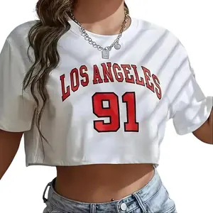 Graphic Round Neck Sports Crop T-shirt Casual Crop Top Women Cropped Los Angeles Number 91 Brooklyn
