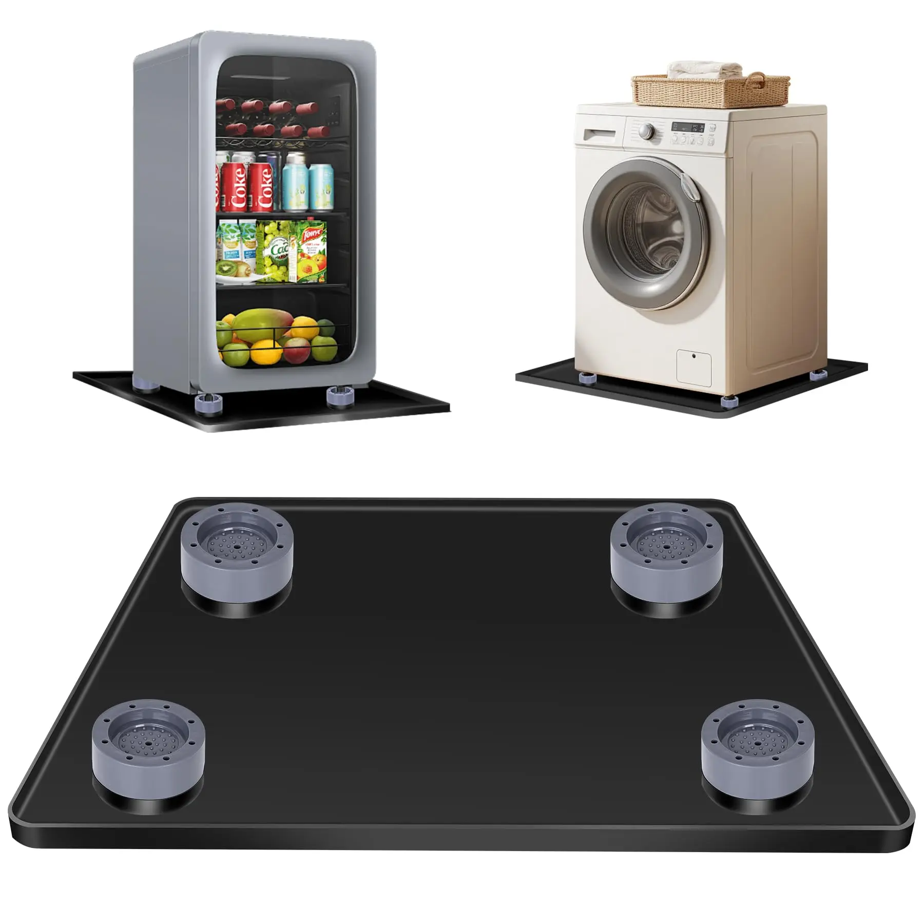 Mini Fridge Silicone Mat With 4 Base Raisers - 24" X 0.8" Drip Tray Under Refrigerator Carpet Floor Protector Leak-resistant Portable Ac Pan For Washing Machine  Black