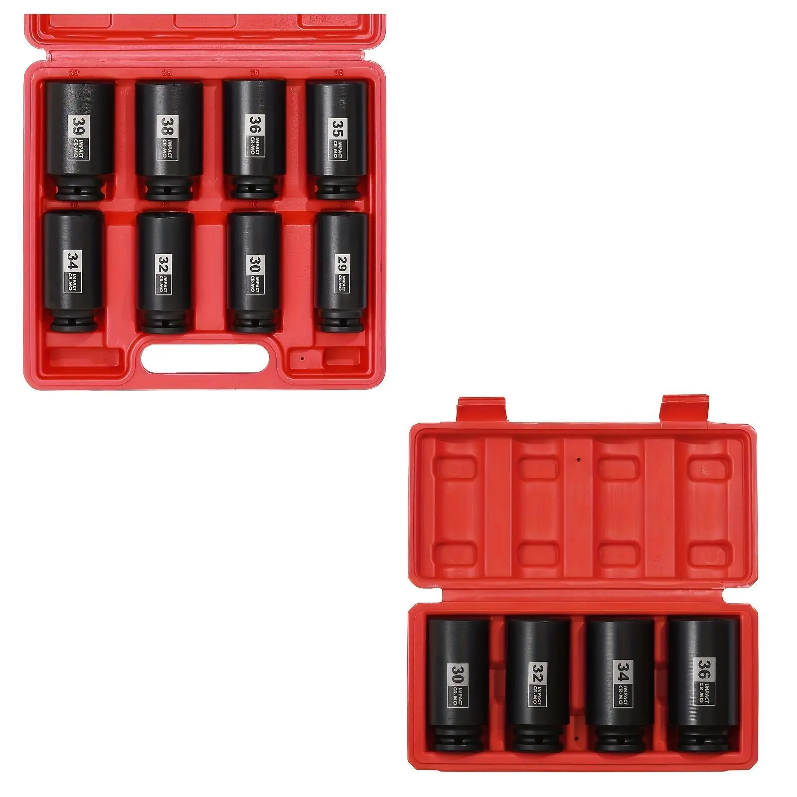 1/2"Drive/ 1/2"Drive 4pcs 12 Point Deep Spindle Axle Nut Impact Socket Set, CR-MO, 12 Point, Metric, Deep Socket Impact Socket Set-29, 30 32, 34, 35, 36, 38, 39Mm