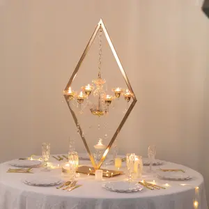 Gold 6-Arm Acrylic Candelabra Centerpiece – 45" Tall Diamond Frame Table Décor with Candle Holders