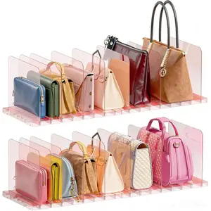 Purse Organizer for Closet, Stackable Handbag Shelf, Clear Shelf Dividers, Keep, Bag, Pocketbook Upright, for Bedroom(Pink)