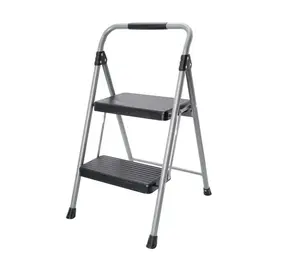 Foldable 2-Step Steel Step Stool with Wide Anti-Slip Platform Heavy-Duty Gray & Black Design Holds 225 lbs for Safe Indoor Home Use