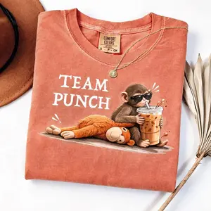 Team Punch Comfort Colors T-Shirt, Baby Monkey Punch Shirt, Animal Lover Gift, Cute Monkey T-Shirt, Punch Iced Coffee Shirt