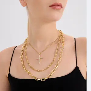Glambear Women's Cross Necklace, 16K Gold-Plated Necklace Set with Zirconia, Fashion Costume Jewelry Gift, Gold-Toned Cross Necklaces