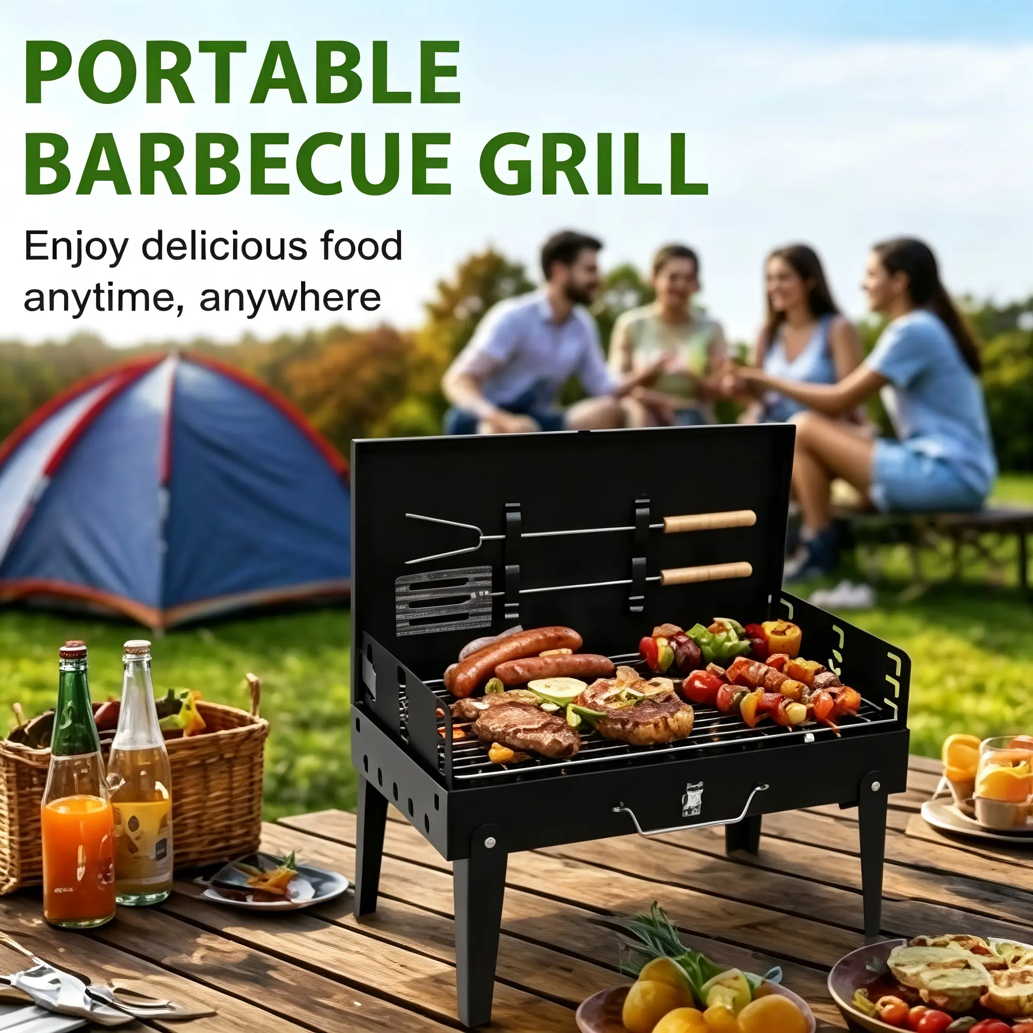Heavy Duty Cast Iron Foldable Portable Charcoal Grill, Collapsible Mini Tabletop BBQ Travel Grill, Compact Easy Storage Outdoor Cooking Gear for Camping, Picnic, Tailgating, Backyard BBQ & Campfire Outdoor Living Concave Stainless Steel Comal Set