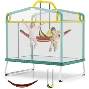 72" Trampoline for Kids, 6 FT Indoor & Outdoor Toddler Baby Trampoline with Basketball Hoop, Safety Enclosure, Birthday Gifts for Kids, Gifts for Boy and Girl, Age 3-8