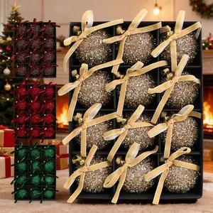 12pcs Bow Christmas Ball Ornaments, Festive Holiday Decorations, Perfect for Home & Party Use, Durable Design, Easy Hangable