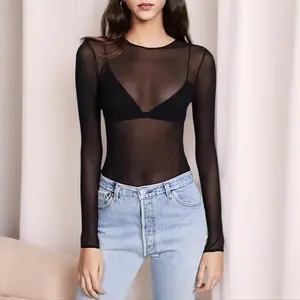 Ladies' Black Sheer Top, a Mesh Fishnet Blouse, a Mesh Shirt That Is Incredibly Stylish, Fashion Daily Top Women Basic Plus Size 3XL Top