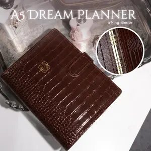Chocolate Croc A5 Planner | Glossy Vegan Leather 6-Ring Binder with Inserts, Pen & Vision Board