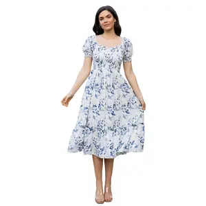 Piper Eyelet Midi Dress | Off White + Blue Floral
