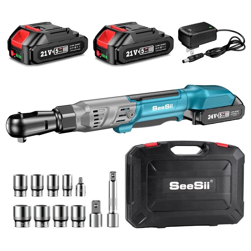 Seesii 3/8" Cordless Ratchet Wrench with 66Ft-lbs 200RPM, 2 x 21V Batteries, Power Ratchet Driver with Variable Speed,8 Sockets, 1/4" and 1/2" Adapter, and 3" Extension Bar, RT600B Black Friday Deals