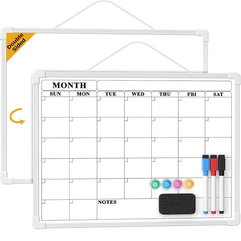Wall Calendar Whiteboard, 1 Set Portable Double Sided Hanging Writing Board with Marker Pen & Eraser, Planning Board, Visual Schedule Board, Wall Calendar Planner for School, Home, Kitchen, Office, Monthly Calendar Planner