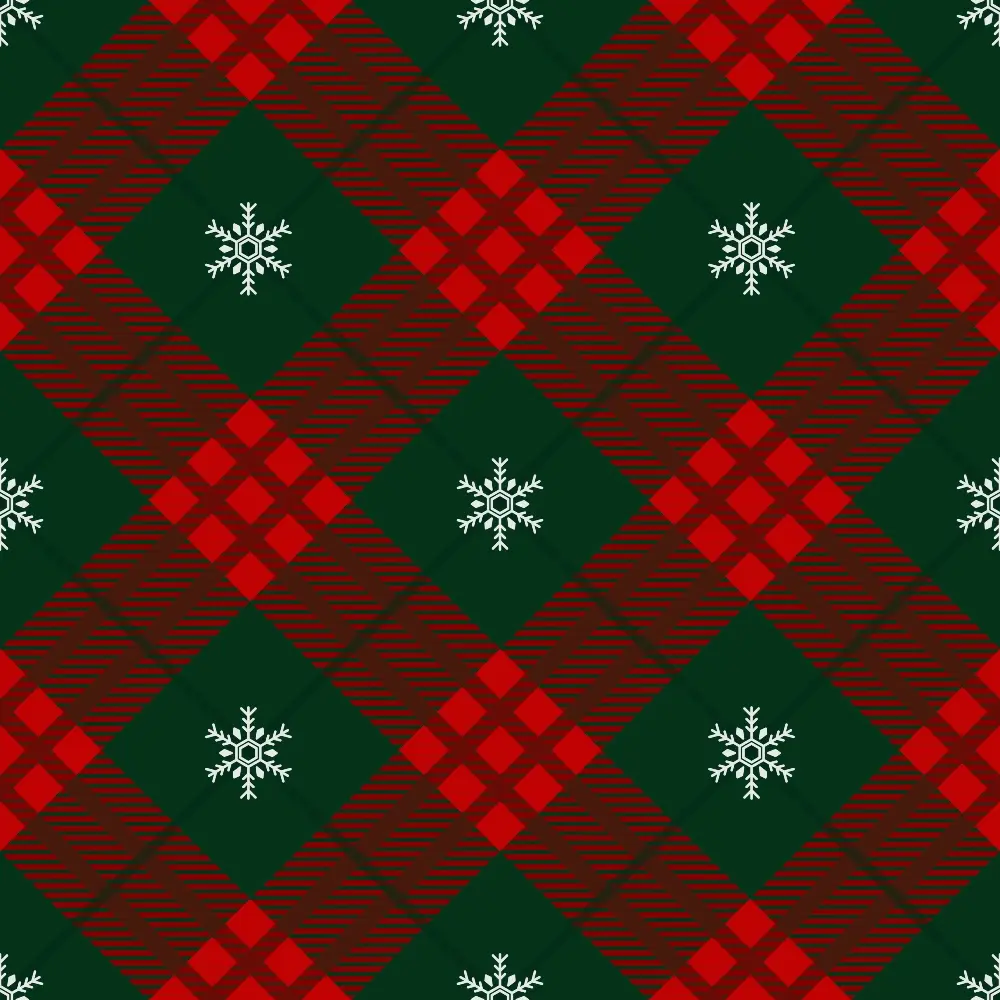 Winter Tartan Plaid with Snowflakes Quilting Cotton Fabric