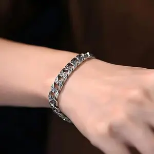 Mens Stainless Steel Vintage Fancy Curb Chain Bracelet with Tribal Tattoo Pattern, Retro Style Casual Accessories