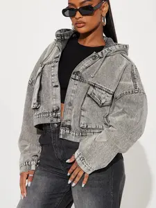 No Explanation Hooded Denim Jacket - Acid Wash Grey