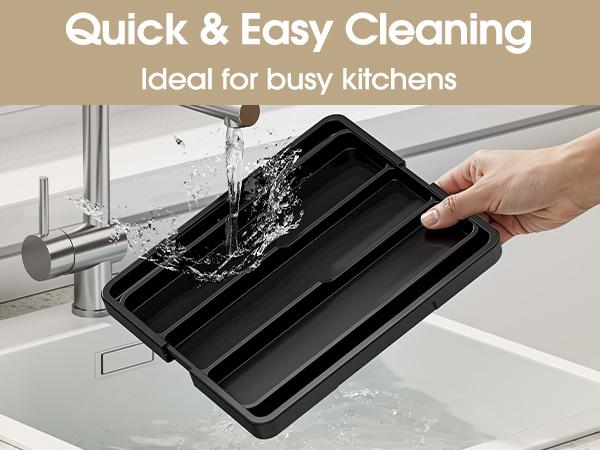 Expandable Silverware Organizer, Adjustable Kitchen Drawer Utensil Organizer, Cutlery Tray for Forks & Knives, Black