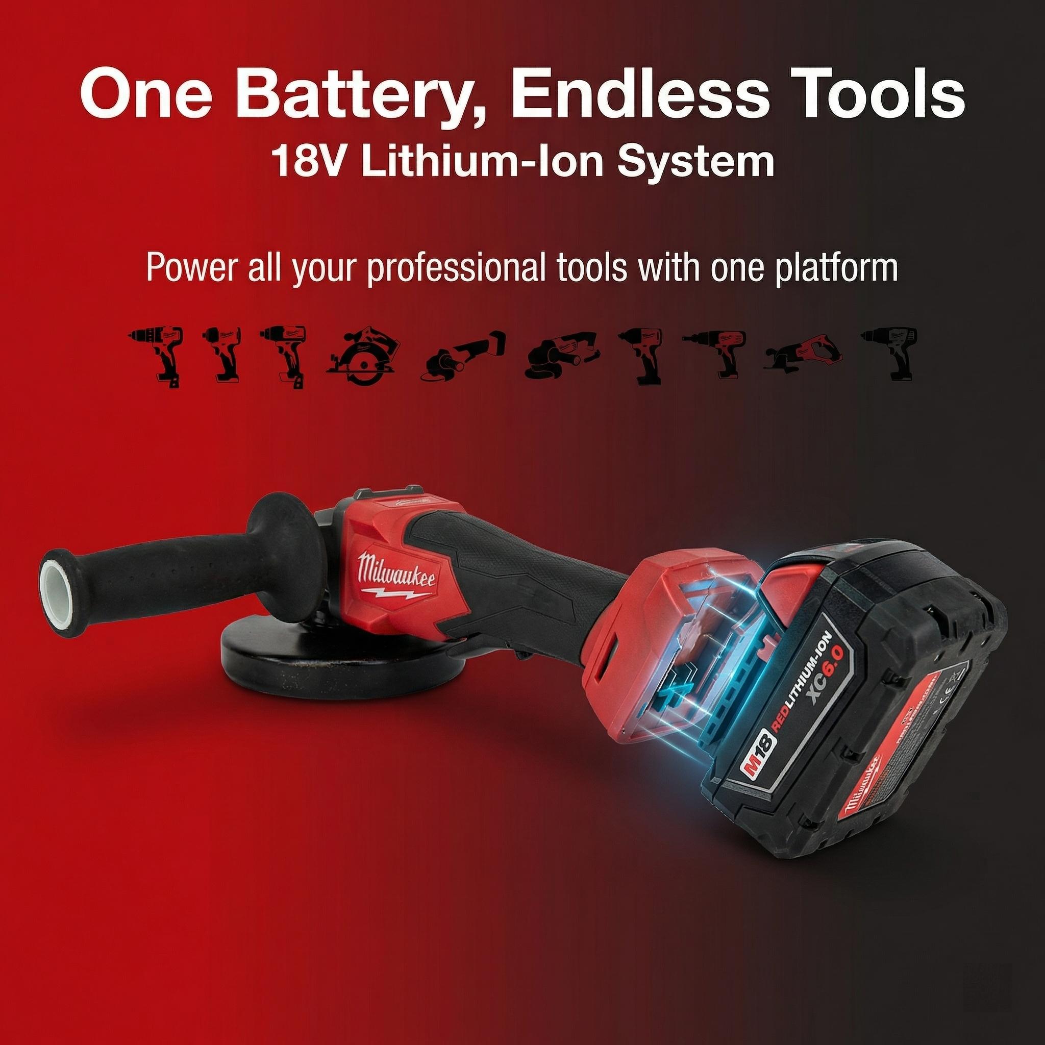 Milwaukee 18V Brushless Angle Grinder 125mm For Metal Cutting And Fabrication With Variable Speed Control And Paddle Switch