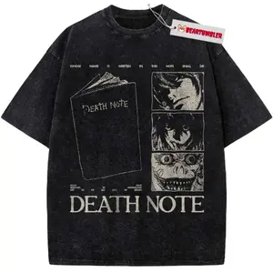 Death Note Manga Panel T-Shirt, Light L And Ryuk Graphic, Vintage Y2K Gothic Anime Aesthetic, Dark Emo Otaku Apparel, Unisex Cotton Crewneck T-Shirt Menswear Womenswear Streetwear Top
