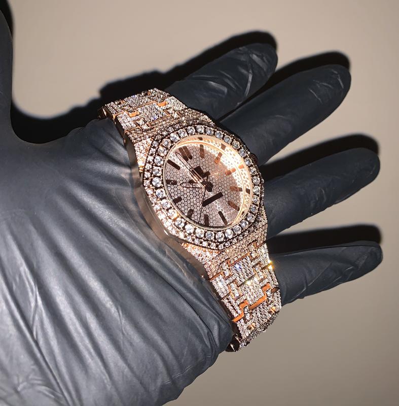 18k Gold/White Gold Unisex Octagonal ICED-OUT Bustdown Hip-Hop Watch