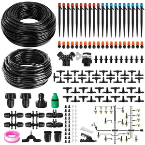 240FT DIY Automatic Drip Irrigation System Kits for Garden  Watering Misting System for Greenhouse Patio Lawn with Adjustable Drip Emitters 5/16" and 1/4" Irrigation Tubing Connectors Fittings