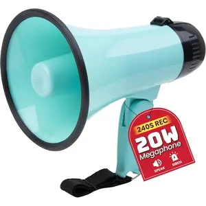 20W Portable Megaphone Bullhorn, 5.4 x 8.6 Inch Loudspeaker with Built-in Siren, 240s Recording, Volume Control and 300FT Range for Indoor Outdoor Activities, Coaching and Events