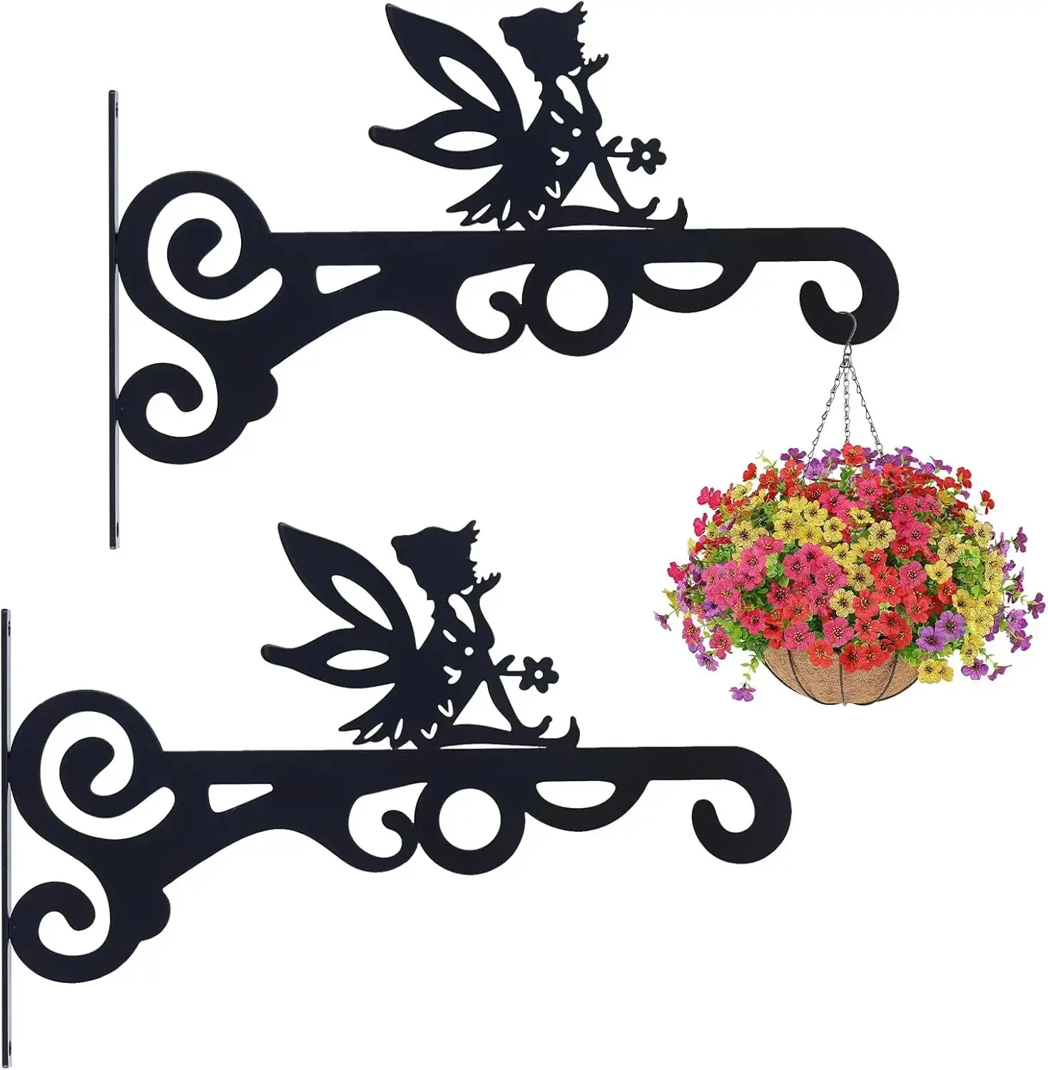 Plant Hangers Outdoor Decor 2 Pack 10” Metal Fairy Bracket Anti Rust Hooks for Plants Bird Feeder Wind Chime Lantern Durable Iron Construction