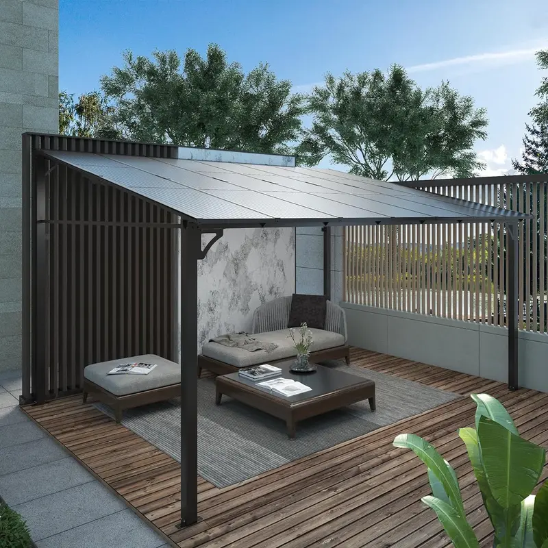 GARVEE 12x14FT Lean to Gazebo, Hardtop Wall Pergola with Polycarbonate Roof, Aluminum Frame Mounted Gazebo for Lawn Patio Deck Yard Party