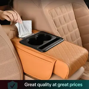 Car Armrest Box Storage Bag, Multifunctional Armrest Box Mat with Cup Holder, Tissue Box, Central Elbow Heightening Mat, Car Interior Accessories, Car Console Organizer, Automotive, Car Accessory