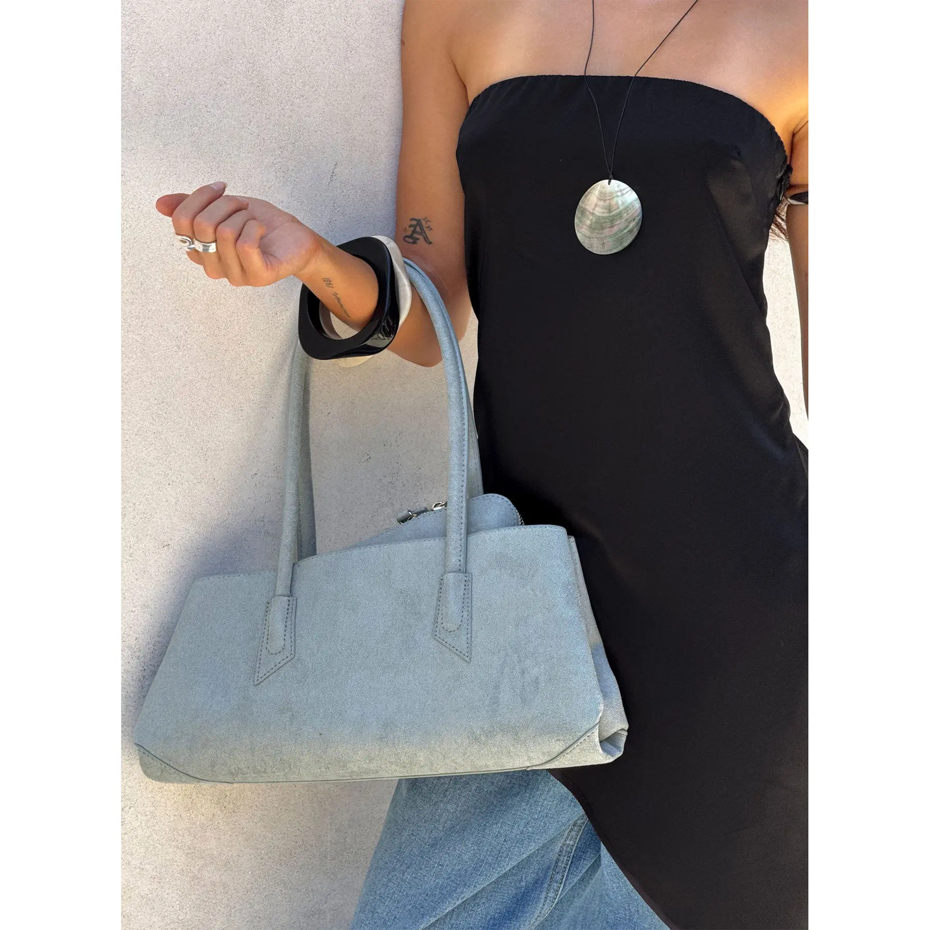 Hotshot Faux Suede Shoulder Bag Dusty Blue