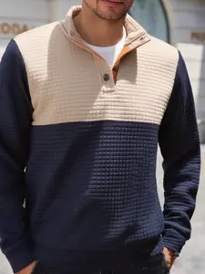 Men's Textured Mesh Knit Half-Button Pullover, Colorblock Casual Sports Shirt, Comfortable and Stylish Men's Apparel